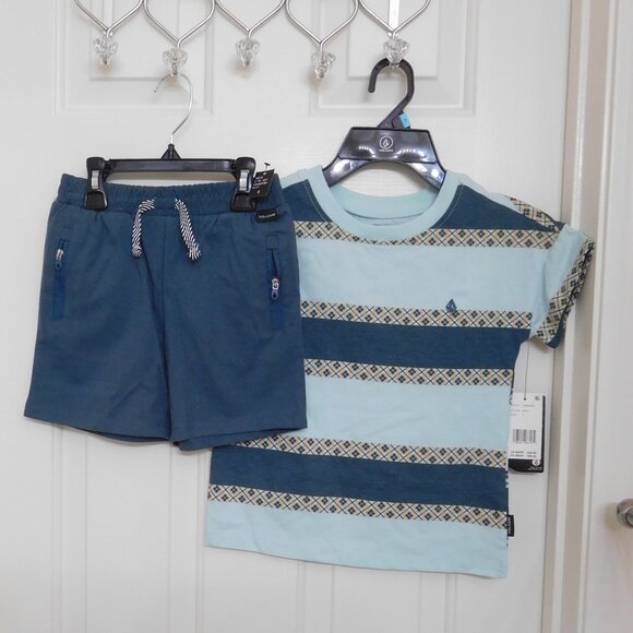 NWT 2pc Volcom Striped Argyle Mix Print Shirt & Shorts Set sz 6 - Picture 1 of 1